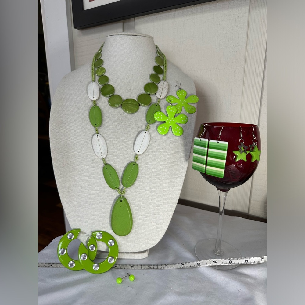 Funky lime green necklaces and earrings